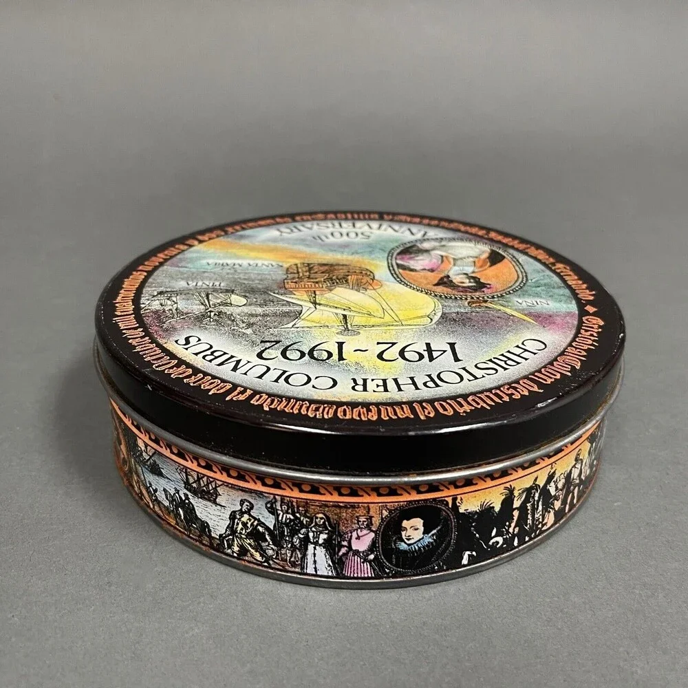 Christopher‎ Columbus 500th Anniversary Round Empty Tin Can 6 1/2